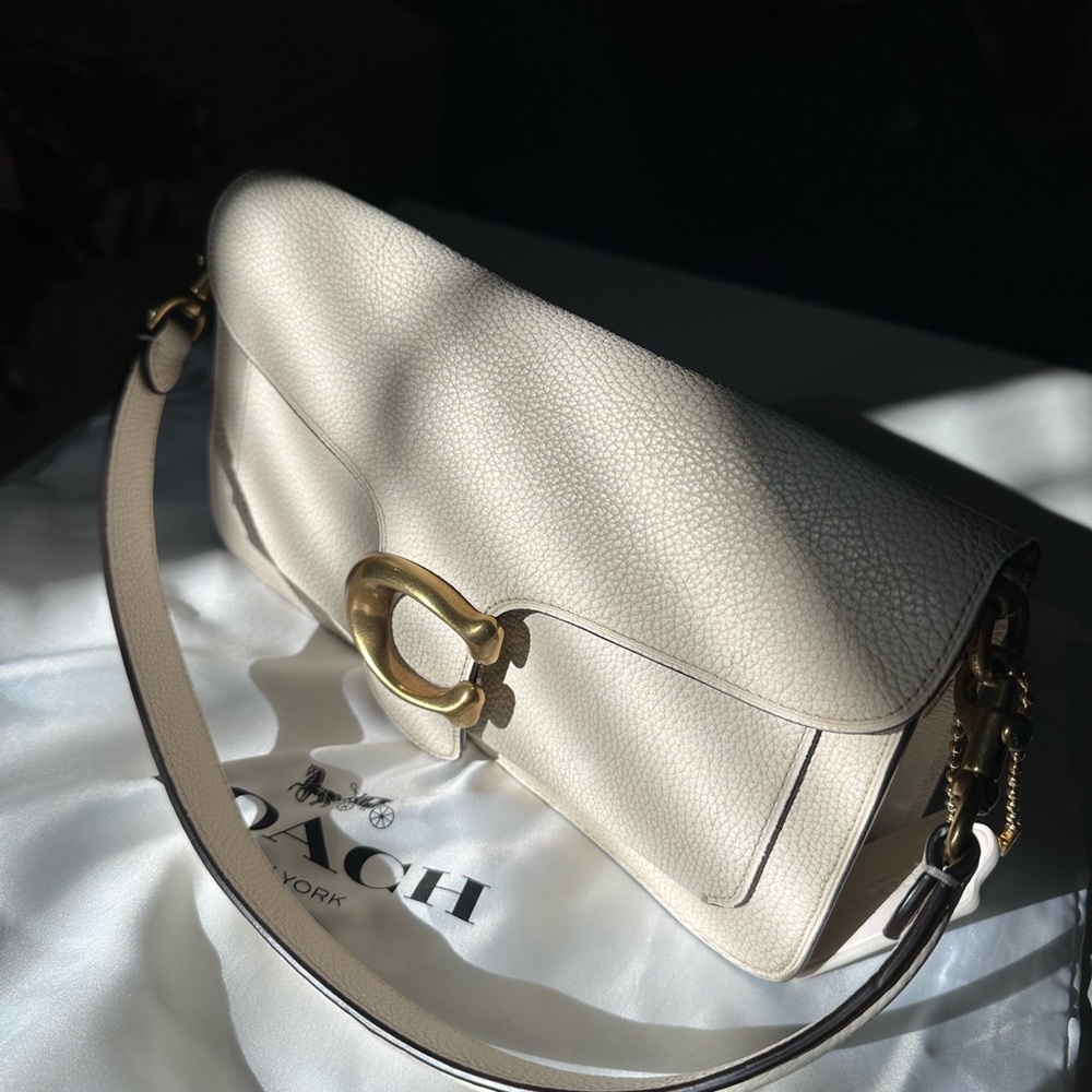 Coach Tabby Ivory Leather Shoulder Bag with Gold Accents